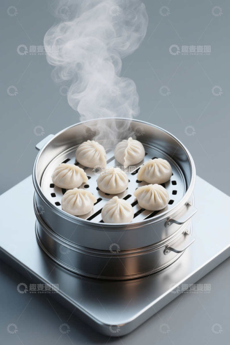 高清大图下载【趣麦麦图】蒸笼里热气腾腾的小笼包