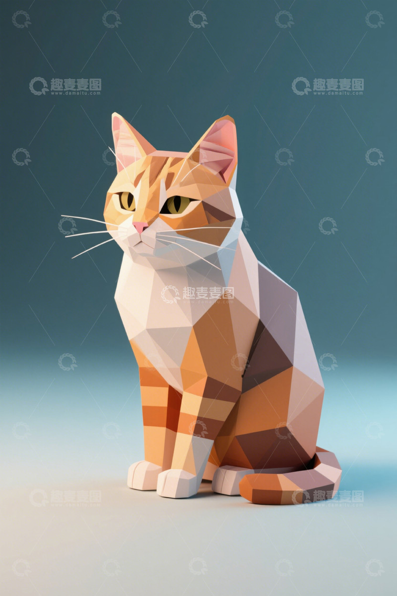 高清大图下载【趣麦麦图】低多边形风格猫咪图像