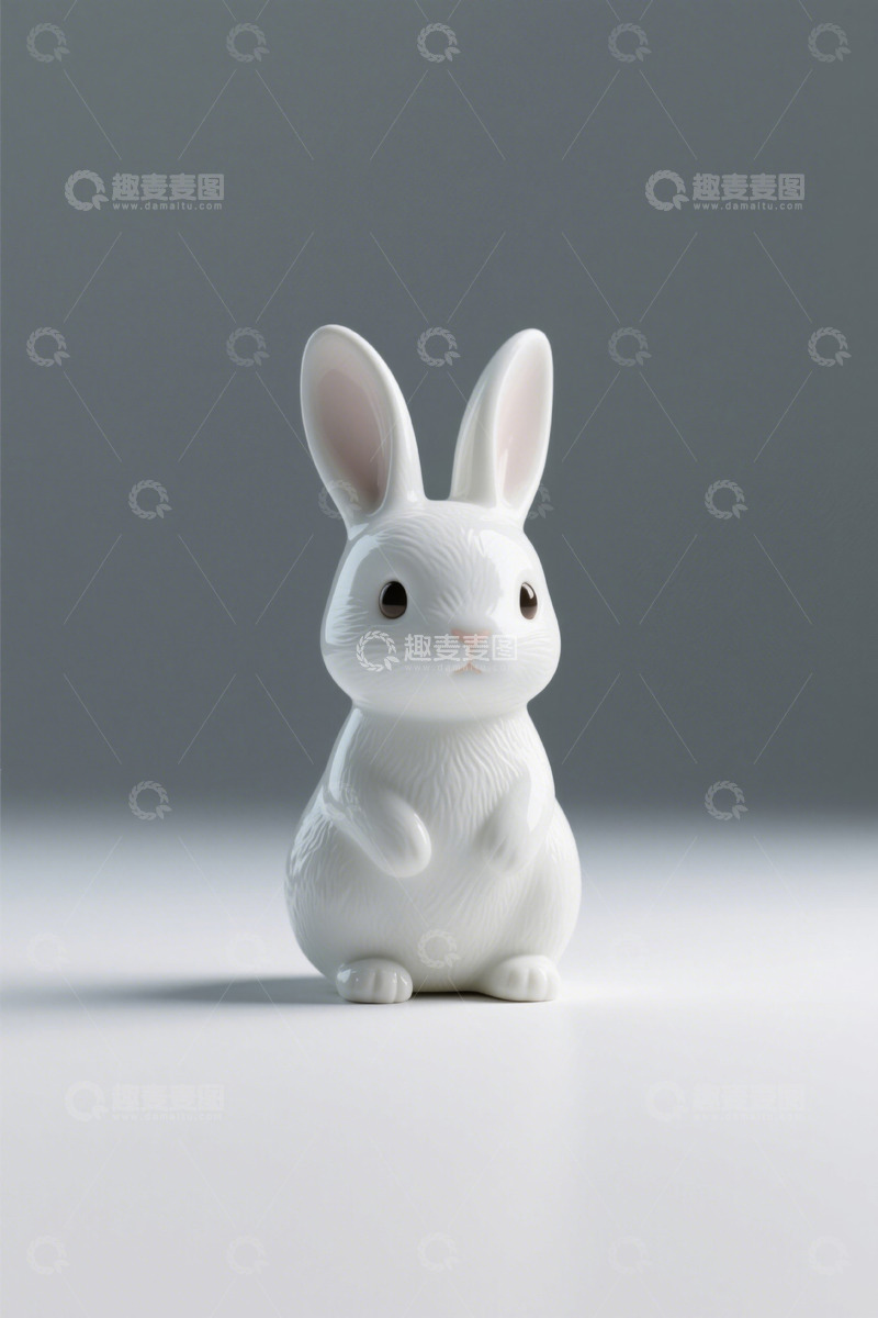高清大图下载【趣麦麦图】白色兔子摆件特写