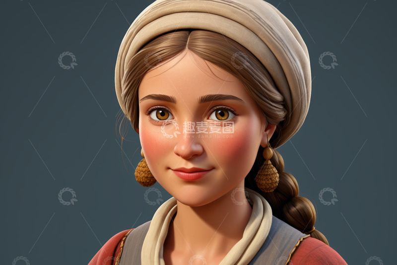 高清大图下载【趣麦麦图】头戴头巾的女性人物肖像