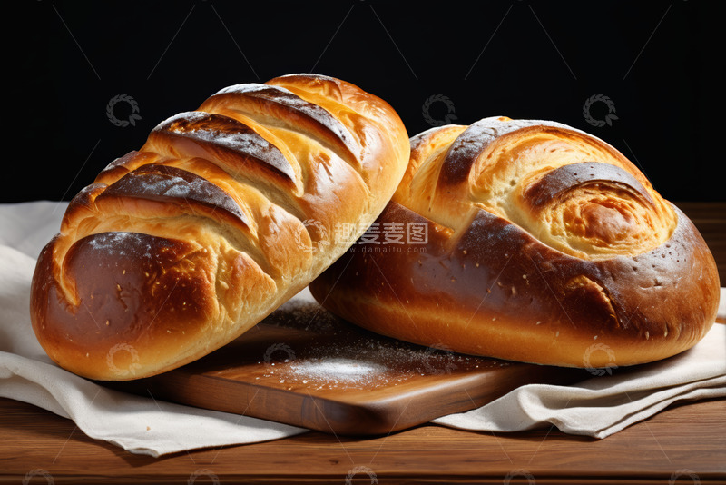 高清大图下载【趣麦麦图】木板上摆放的美味烘焙面包
