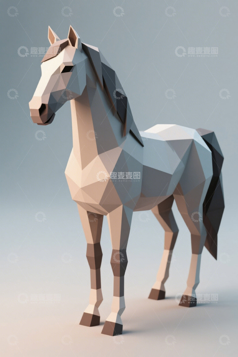 高清大图下载【趣麦麦图】低多边形风格马的3D模型