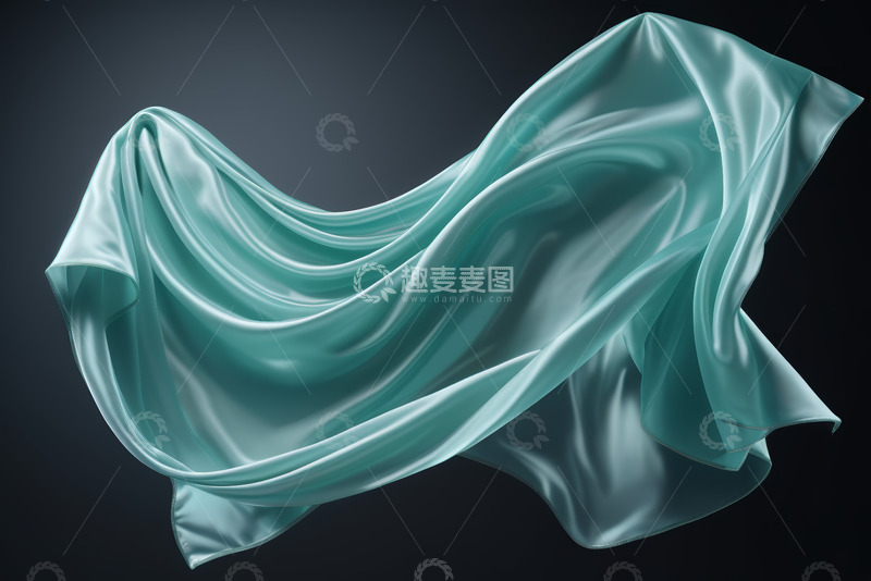 高清大图下载【趣麦麦图】飘动的青绿色丝绸素材
