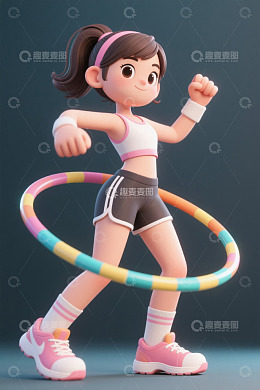 卡通女孩转呼啦圈形象