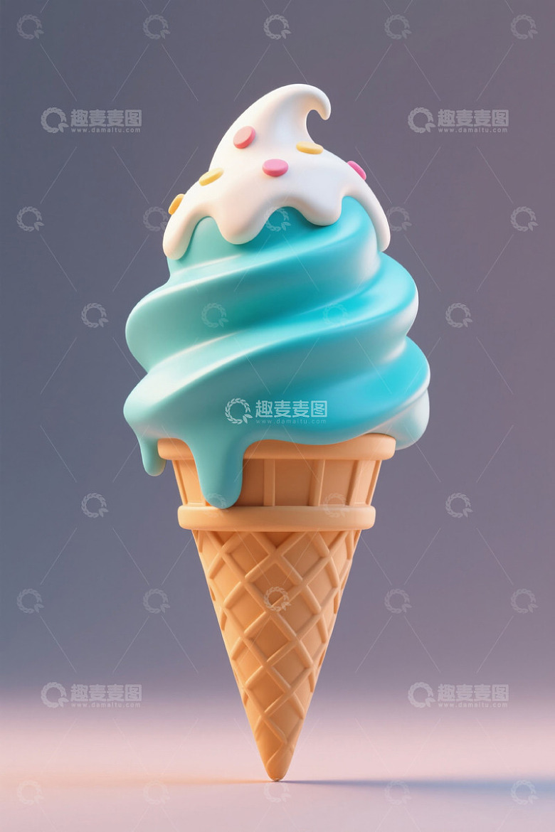 蓝白双色甜筒冰淇淋