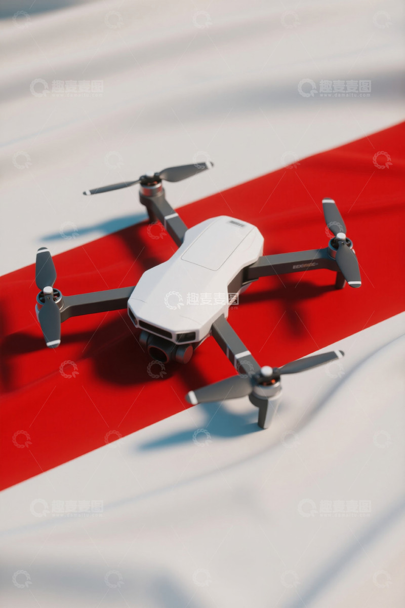 高清大图下载【趣麦麦图】红白背景上的四轴无人机