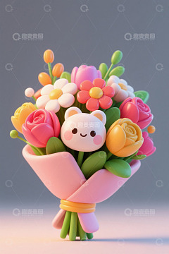 卡通风格可爱小熊花束
