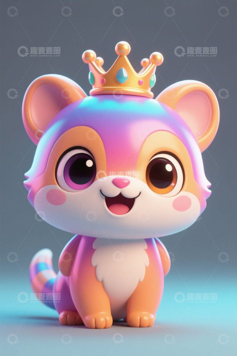 高清大图下载【趣麦麦图】戴皇冠的卡通彩色小猫