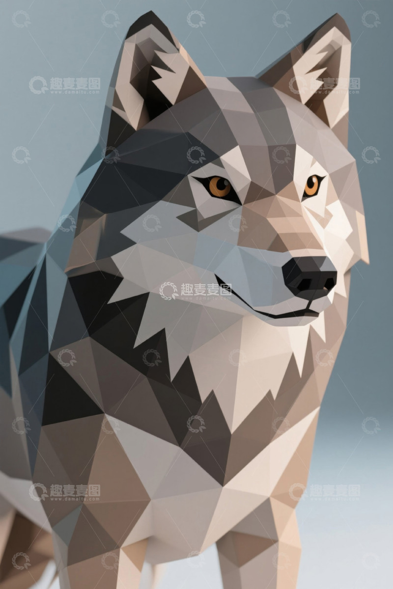 高清大图下载【趣麦麦图】低多边形风格狼的肖像