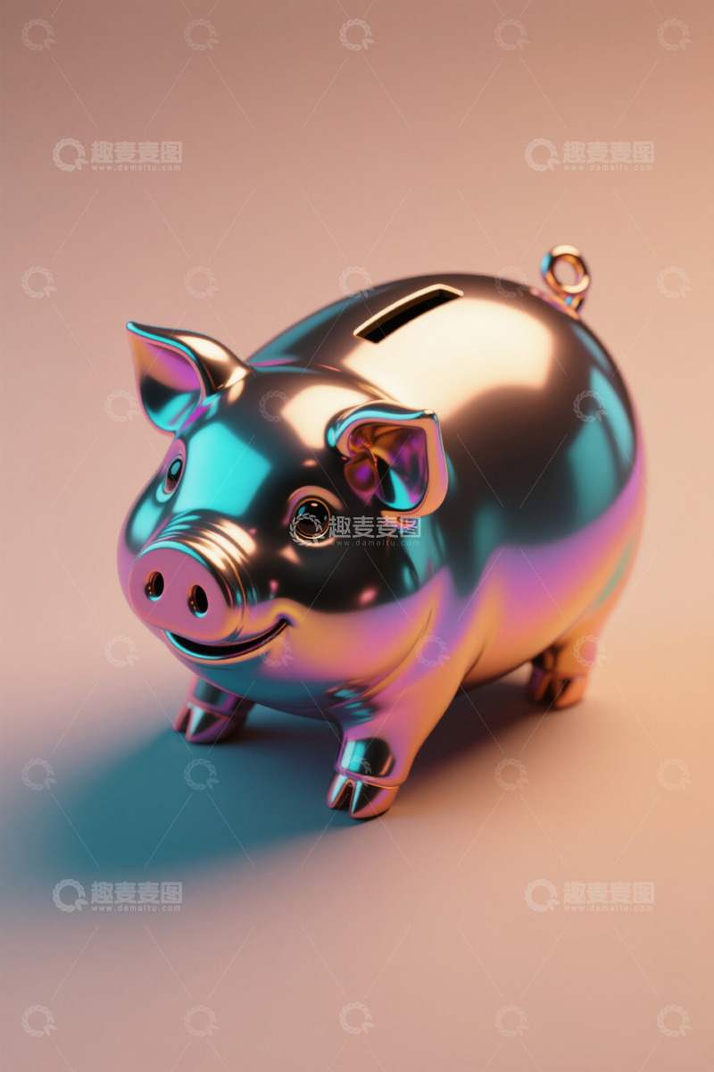 高清大图下载【趣麦麦图】金属质感小猪存钱罐特写