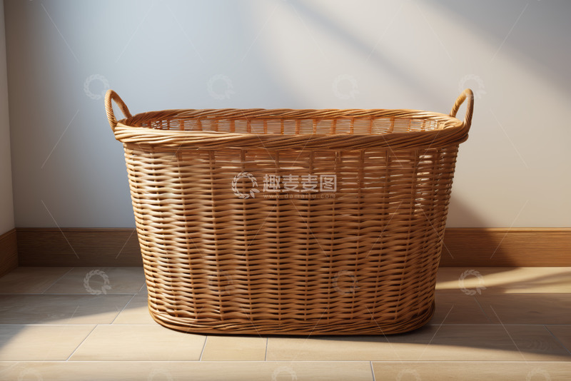 高清大图下载【趣麦麦图】室内角落的棕色编织收纳篮
