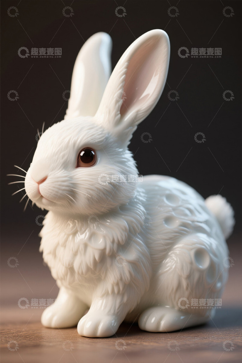 高清大图下载【趣麦麦图】白色陶瓷兔子摆件特写