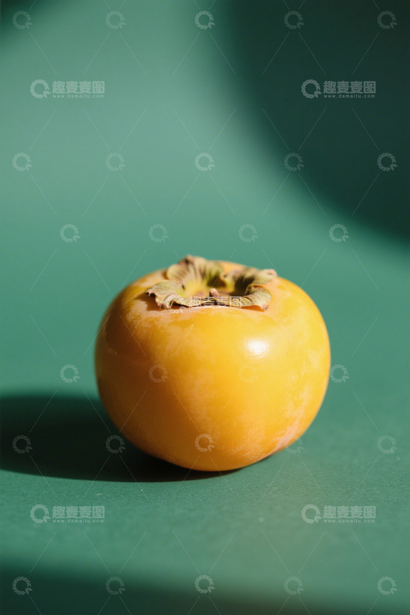 高清大图下载【趣麦麦图】绿色背景上的新鲜柿子