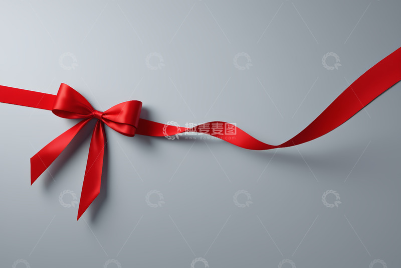 高清大图下载【趣麦麦图】灰色背景上的红色蝴蝶结丝带