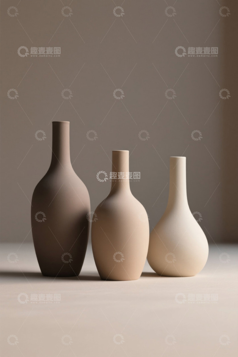 高清大图下载【趣麦麦图】三个简约风格陶瓷花瓶静物