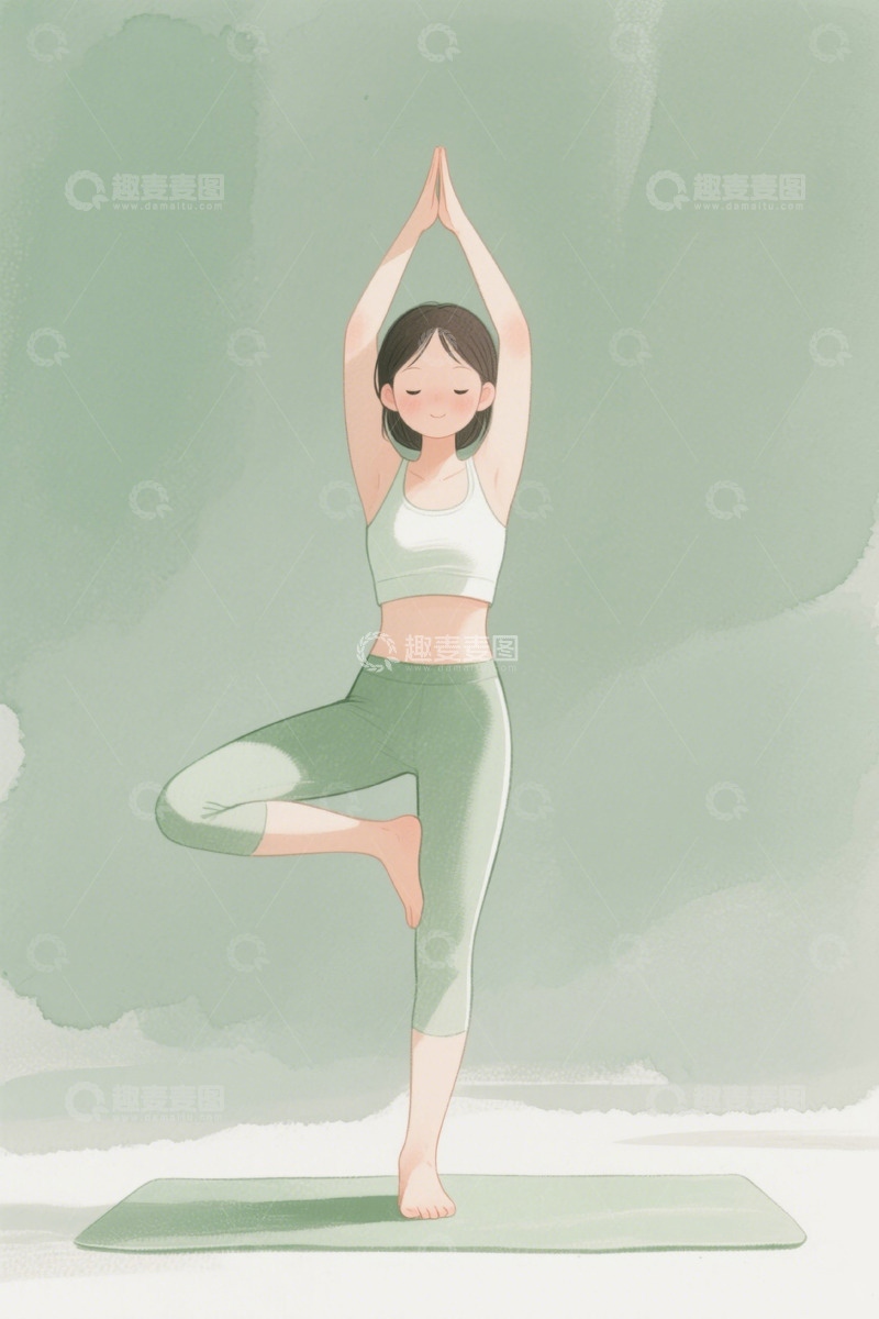 高清大图下载【趣麦麦图】女性单腿站立做瑜伽姿势