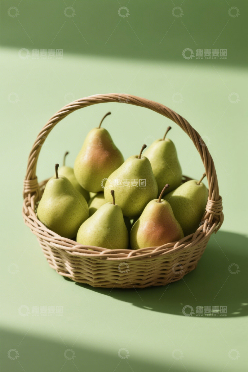 高清大图下载【趣麦麦图】篮子里摆放的新鲜梨子