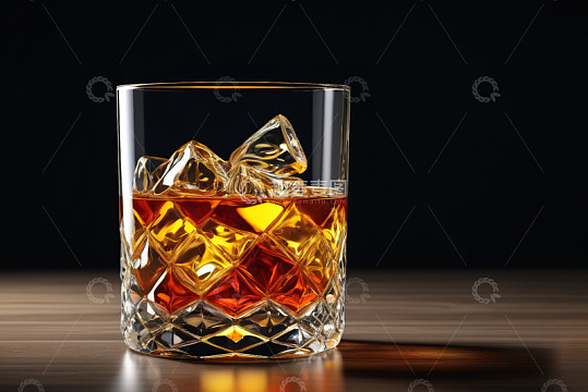 装有威士忌和冰块的玻璃杯