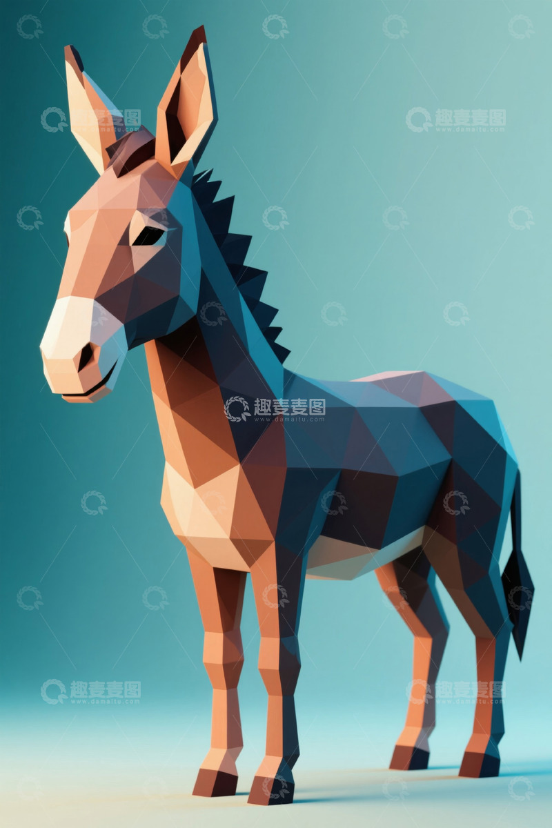 高清大图下载【趣麦麦图】低多边形风格驴动画形象