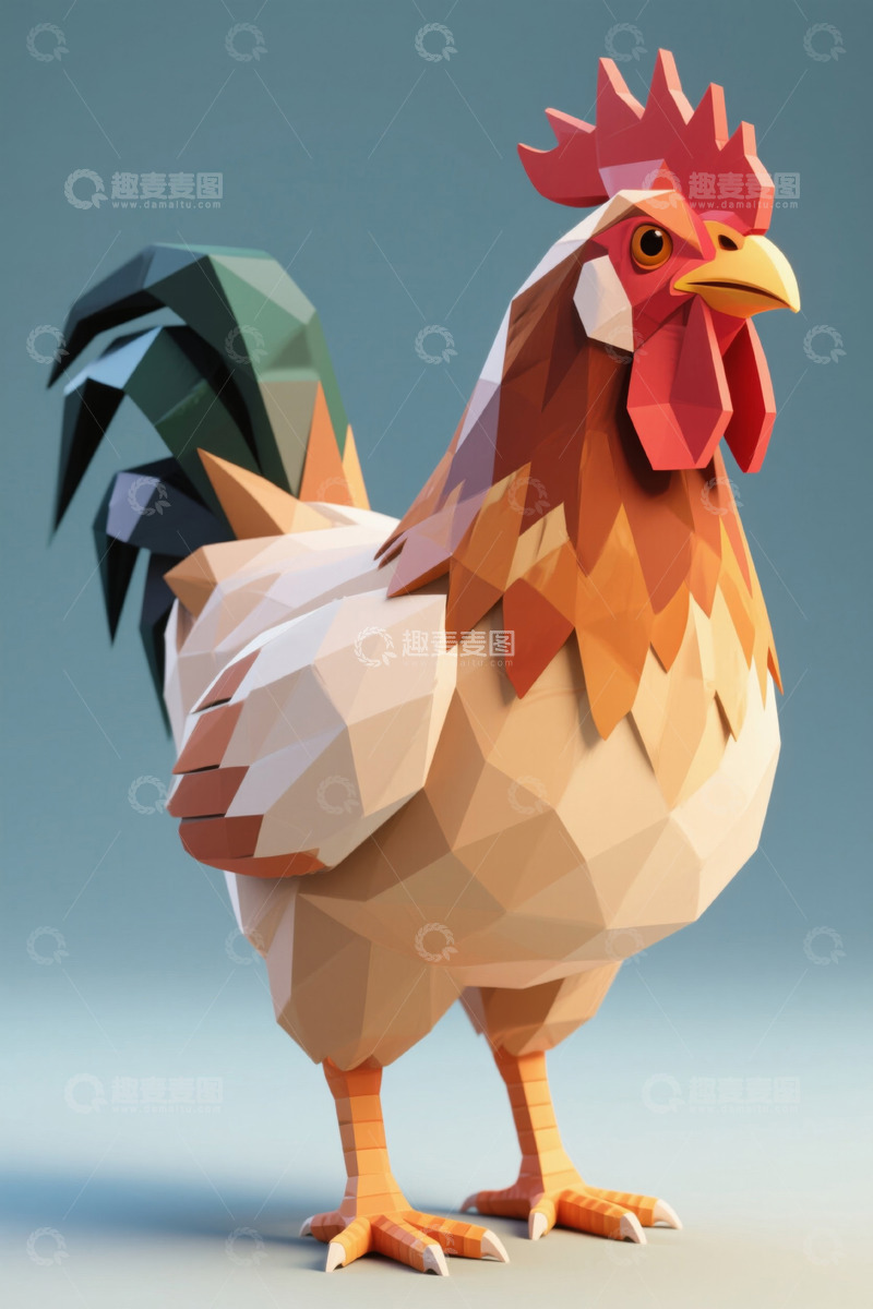 高清大图下载【趣麦麦图】低多边形风格公鸡形象素材