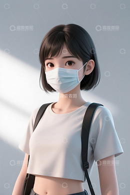 戴口罩背书包的短发女孩
