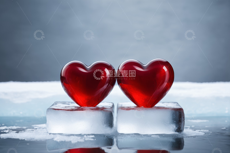 高清大图下载【趣麦麦图】冰块上的两颗红心