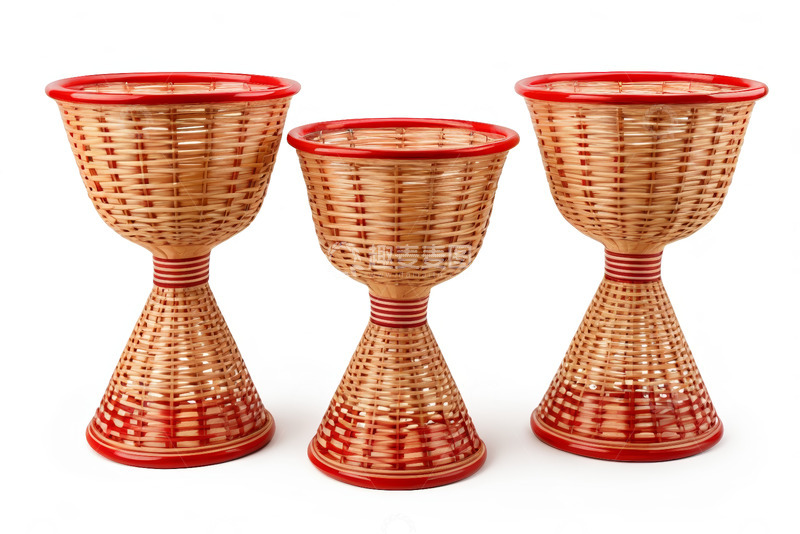 高清大图下载【趣麦麦图】三个红边竹编容器静物