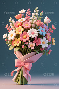 彩色卡通风格花束特写