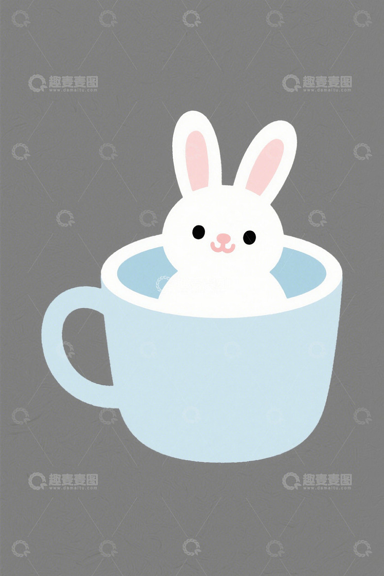 卡通兔子在杯子中的插画