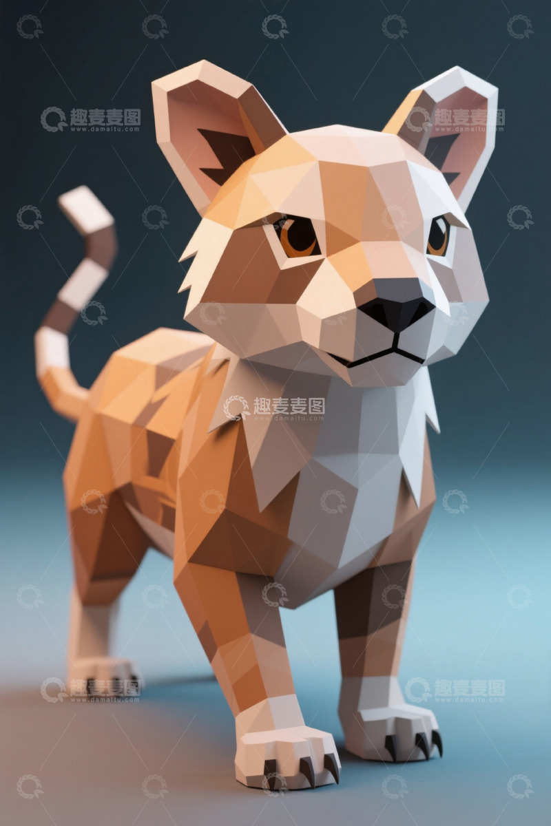 高清大图下载【趣麦麦图】低多边形风格小猫模型