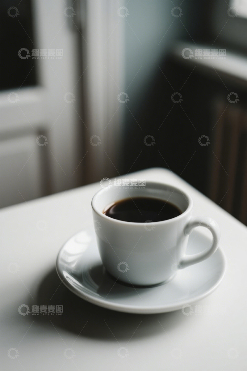 高清大图下载【趣麦麦图】桌上的白色咖啡杯与咖啡