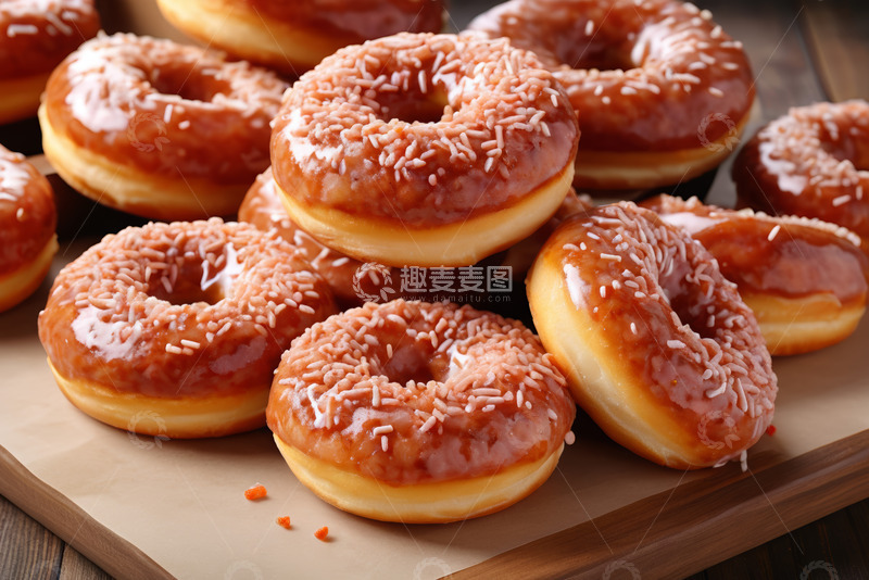 高清大图下载【趣麦麦图】摆放整齐的糖霜甜甜圈甜点