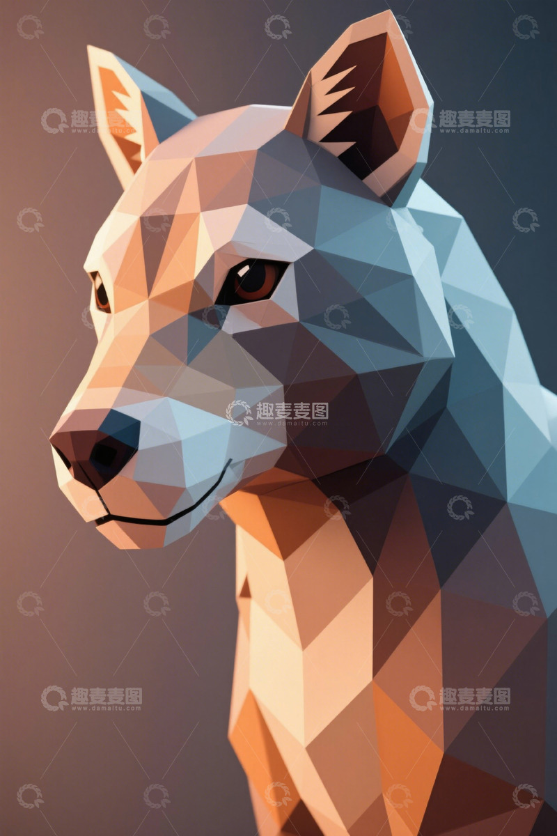 高清大图下载【趣麦麦图】低多边形风格狼的肖像