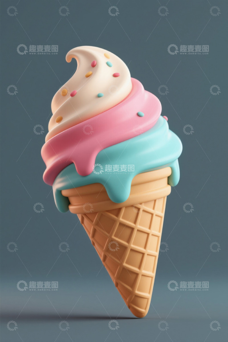 高清大图下载【趣麦麦图】三色冰淇淋甜筒特写
