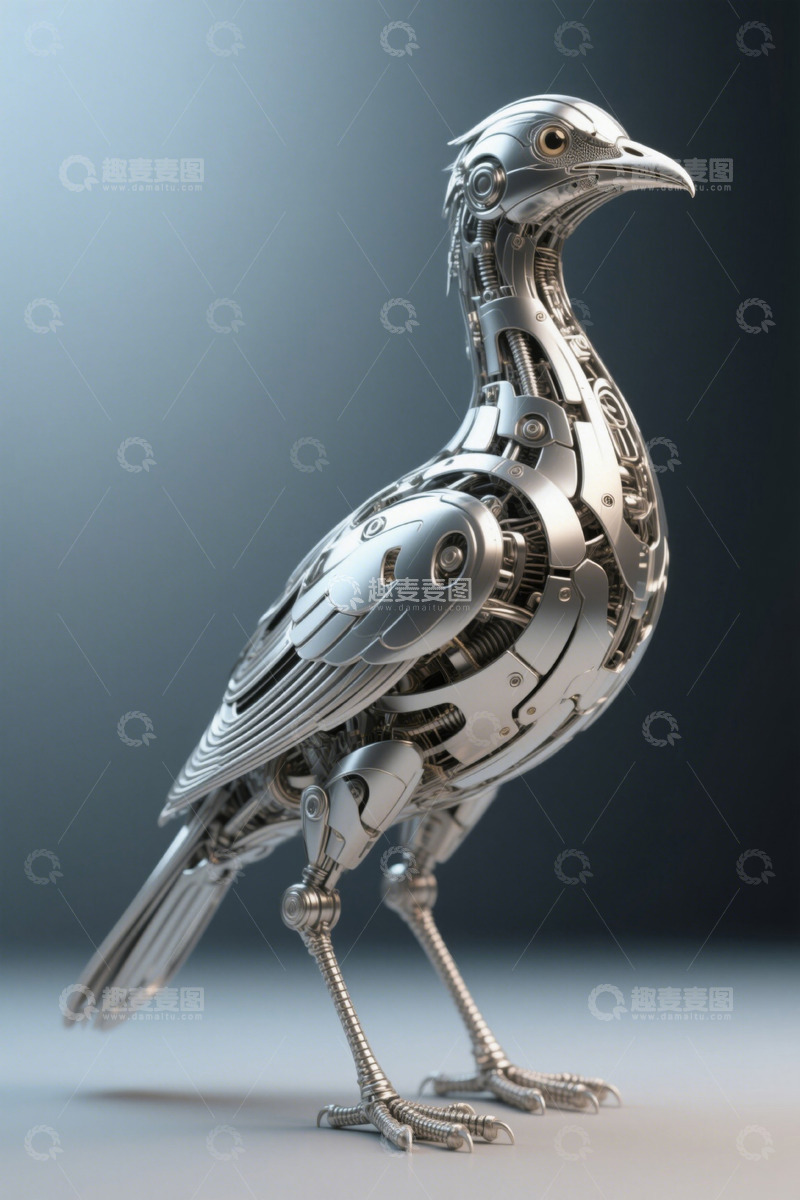 高清大图下载【趣麦麦图】金属机械鸟模型特写