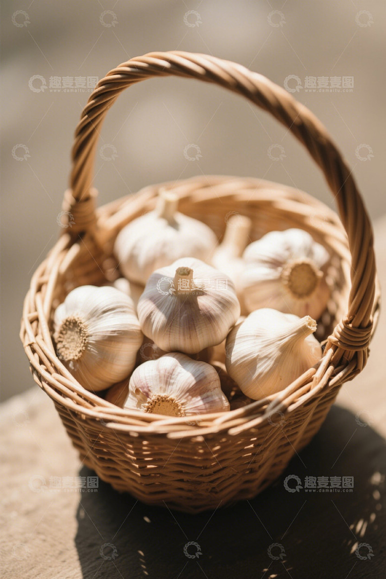 竹篮装着的新鲜大蒜