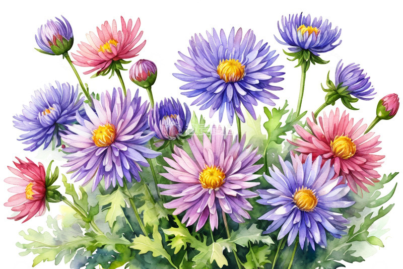高清大图下载【趣麦麦图】水彩风格多彩花朵插画