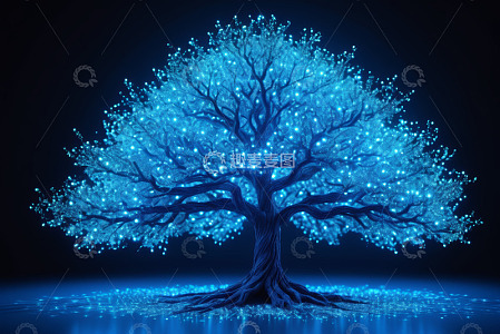 蓝色发光树魔幻场景