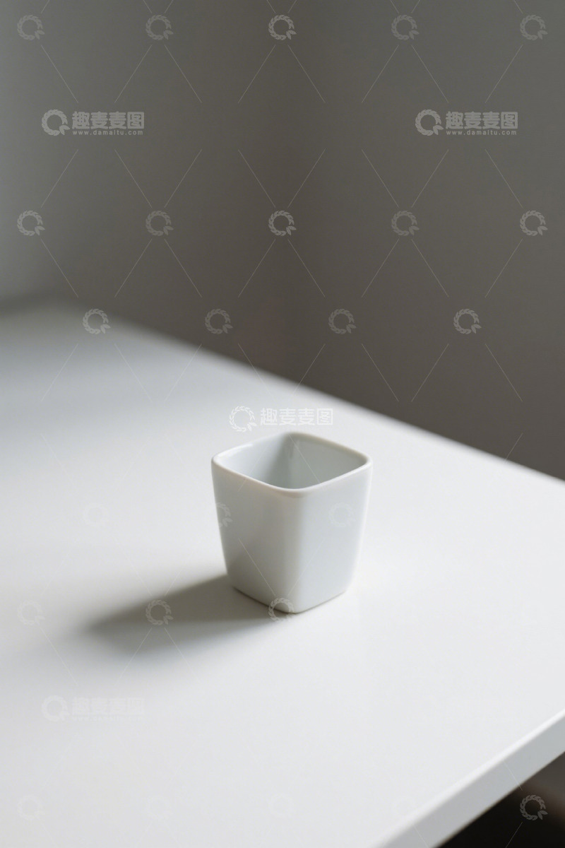 高清大图下载【趣麦麦图】白色方形杯子置于白色桌面
