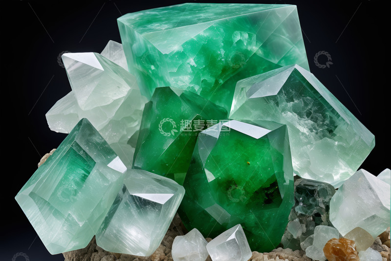 高清大图下载【趣麦麦图】绿色透明晶体矿物特写