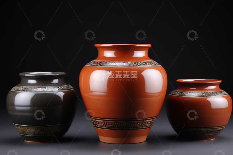高清大图下载【趣麦麦图】三个陶瓷花瓶静物展示