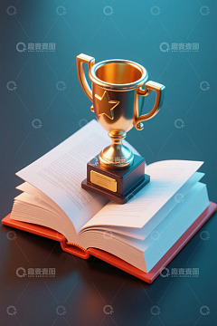奖杯置于翻开的书本上