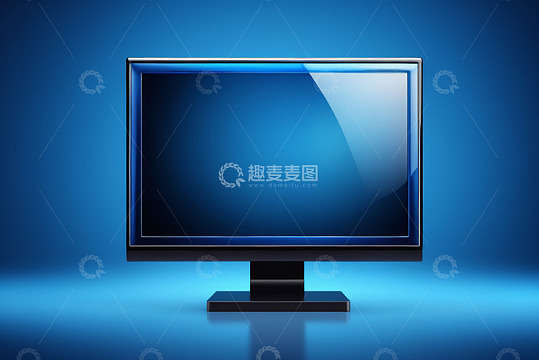 蓝色背景下的黑色显示器