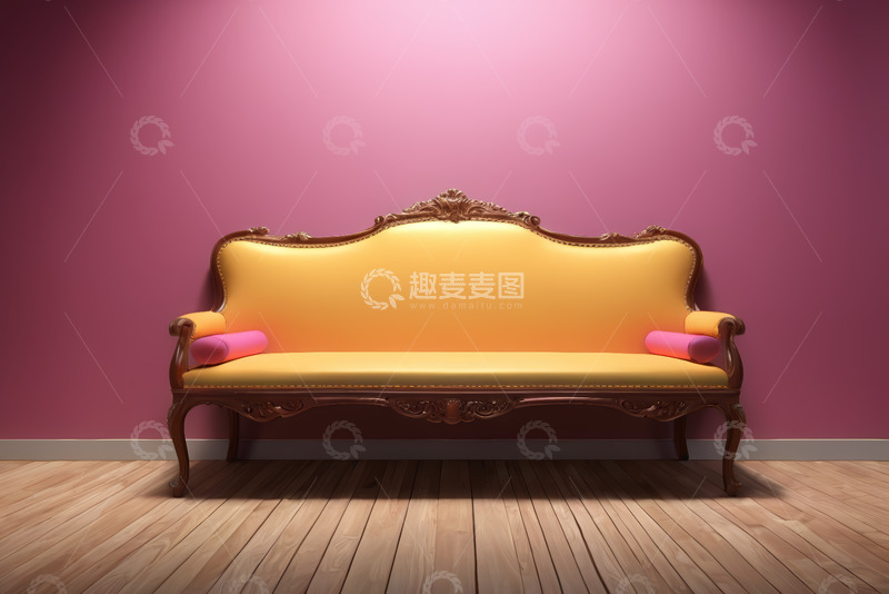 高清大图下载【趣麦麦图】复古风格室内黄色沙发