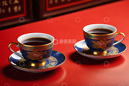 中式茶杯与茶碟盛放热饮