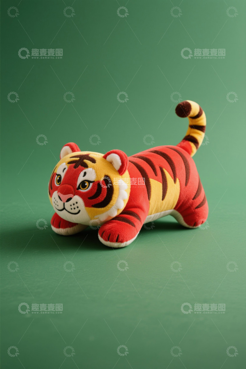高清大图下载【趣麦麦图】绿色背景前的老虎毛绒玩具