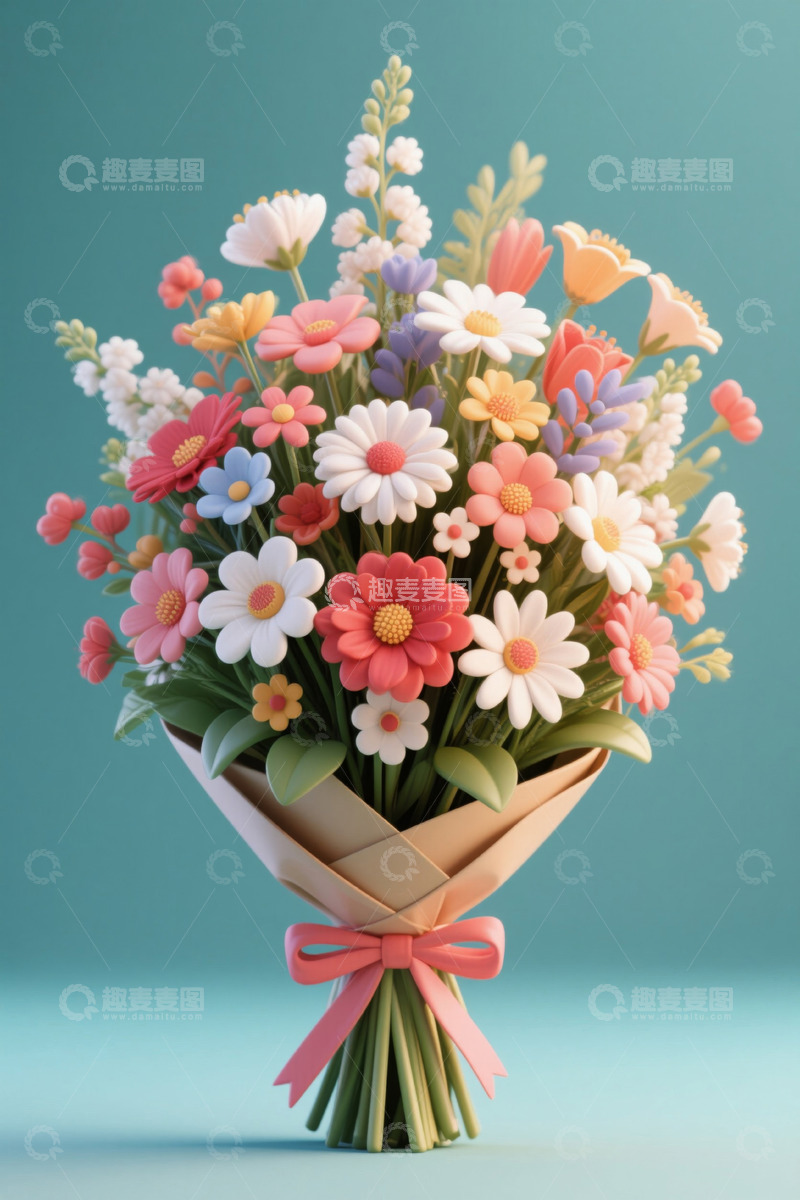 高清大图下载【趣麦麦图】彩色卡通风格手捧花束