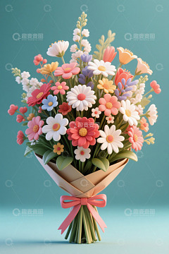 彩色卡通风格手捧花束