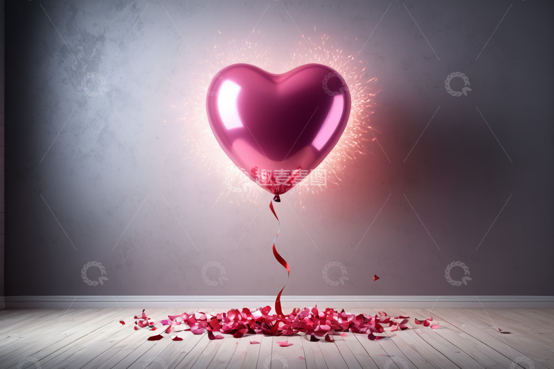高清大图下载【趣麦麦图】心形气球与散落玫瑰花瓣场景