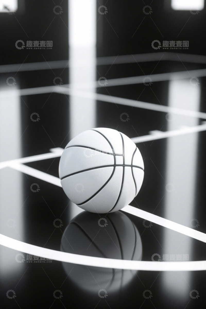 高清大图下载【趣麦麦图】篮球置于篮球场地